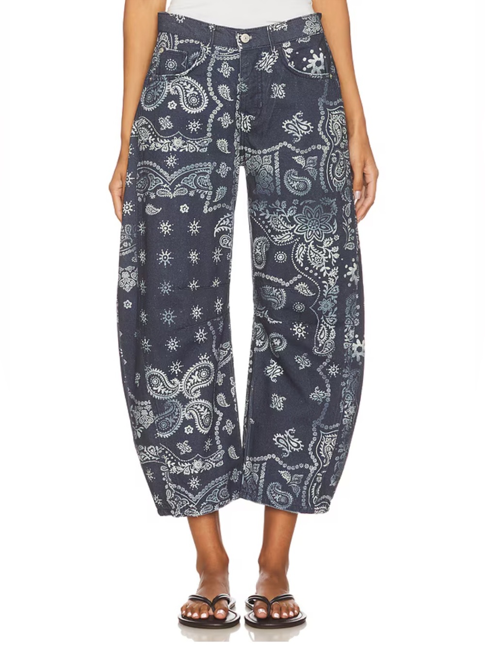 We The Free Good Luck Printed Barrel Jean Navy Bandana Free People
